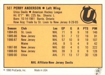 1990-91 ProCards AHL/IHL #561 Perry Anderson Back