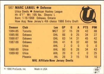 1990-91 ProCards AHL/IHL #567 Marc Laniel Back