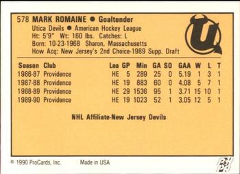 1990-91 ProCards AHL/IHL #578 Mark Romaine Back