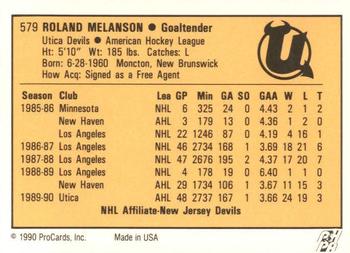 1990-91 ProCards AHL/IHL #579 Rollie Melanson Back