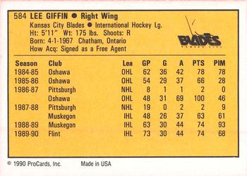 1990-91 ProCards AHL/IHL #584 Lee Giffin Back