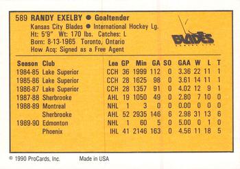 1990-91 ProCards AHL/IHL #589 Randy Exelby Back