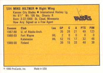1990-91 ProCards AHL/IHL #594 Mike Hiltner Back