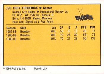 1990-91 ProCards AHL/IHL #596 Troy Frederick Back
