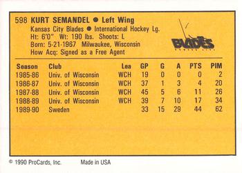 1990-91 ProCards AHL/IHL #598 Kurt Semandel Back