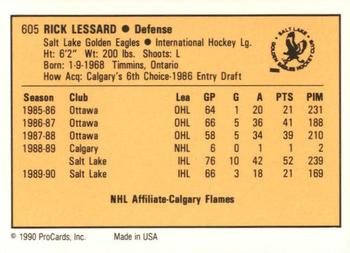 1990-91 ProCards AHL/IHL #605 Rick Lessard Back