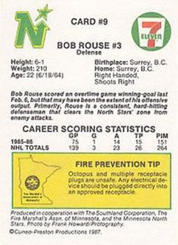 1986-87 Minnesota North Stars Fire Safety #9 Bob Rouse Back