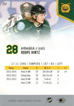 2014-15 Cardset Finland #212 Roope Hintz Back