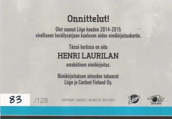 2014-15 Cardset Finland - Signature #NNO Henri Laurila Back