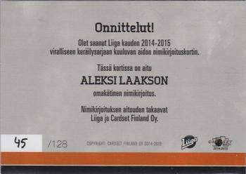 2014-15 Cardset Finland - Signature #NNO Aleksi Laakso Back