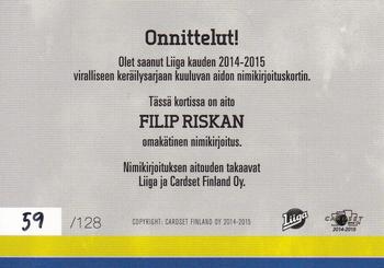 2014-15 Cardset Finland - Signature #NNO Filip Riska Back