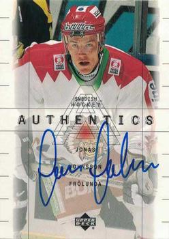 1999-00 Upper Deck Swedish Hockey League - SHL Signatures #JJ Jonas Johnson Front