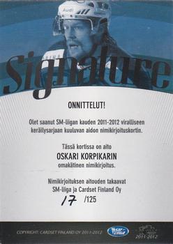 2011-12 Cardset Finland - Signature #NNO Oskari Korpikari Back
