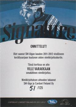 2011-12 Cardset Finland - Signature #NNO Ville Varakas Back
