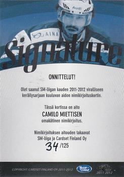 2011-12 Cardset Finland - Signature #NNO Camilo Miettinen Back