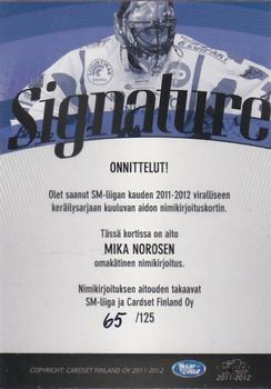 2011-12 Cardset Finland - Signature #NNO Mika Noronen Back