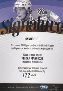 2011-12 Cardset Finland - Signature #NNO Miikka Männikkö Back