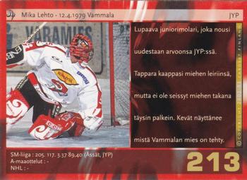 2002-03 Cardset Finland #213 Mika Lehto Back