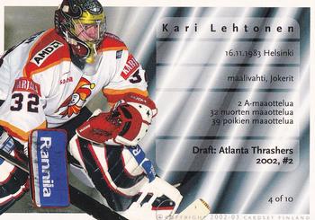 2002-03 Cardset Finland - Bound for Glory #4 Kari Lehtonen Back