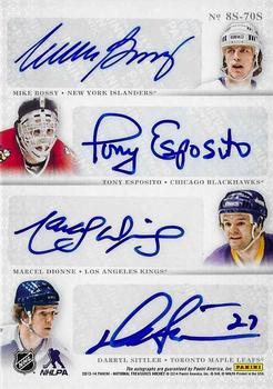 2013-14 Panini National Treasures - Eights Autographs #8S-70S Gerry Cheevers / Lanny McDonald / Bobby Clarke / Bobby Hull / Darryl Sittler / Marcel Dionne / Mike Bossy / Tony Esposito Back