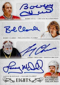 2013-14 Panini National Treasures - Eights Autographs #8S-70S Gerry Cheevers / Lanny McDonald / Bobby Clarke / Bobby Hull / Darryl Sittler / Marcel Dionne / Mike Bossy / Tony Esposito Front