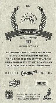 2009-10 Upper Deck Champ's #139 Jhonas Enroth Back