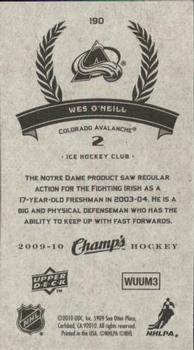 2009-10 Upper Deck Champ's #190 Wes O'Neill Back
