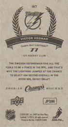 2009-10 Upper Deck Champ's #187 Victor Hedman Back