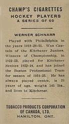 1924-25 Champ's Cigarettes (C144) #NNO Werner Schnarr Back