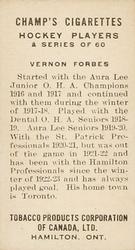 1924-25 Champ's Cigarettes (C144) #NNO Vernon Forbes Back