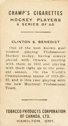 1924-25 Champ's Cigarettes (C144) #NNO Clinton S. Benedict Back