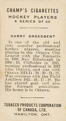 1924-25 Champ's Cigarettes (C144) #NNO Harry Broadbent Back