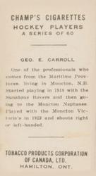 1924-25 Champ's Cigarettes (C144) #NNO George E. Carroll Back