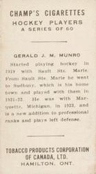 1924-25 Champ's Cigarettes (C144) #NNO Gerald J. M. Munro Back