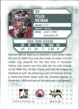 2009-10 In The Game Between The Pipes #30 Tyler Weiman Back