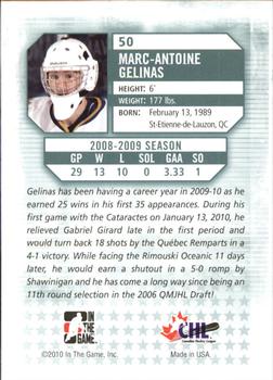 2009-10 In The Game Between The Pipes #50 Marc-Antoine Gelinas Back