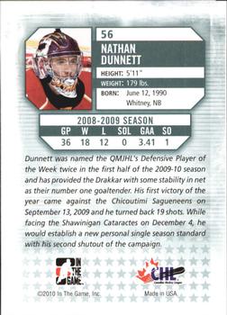 2009-10 In The Game Between The Pipes #56 Nathan Dunnett Back