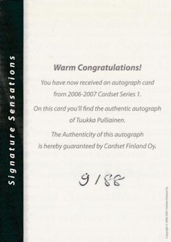 2006-07 Cardset Finland - Signature Sensations #NNO Tuukka Pulliainen Back