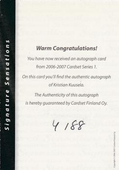 2006-07 Cardset Finland - Signature Sensations #NNO Kristian Kuusela Back