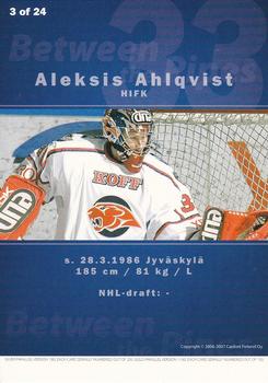 2006-07 Cardset Finland - Between the Pipes #3 Aleksis Ahlqvist Back