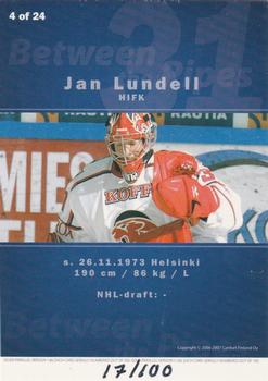 2006-07 Cardset Finland - Between the Pipes Silver #4 Jan Lundell Back