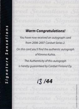 2006-07 Cardset Finland - Signature Sensations 2 #NNO Kimmo Kuhta Back