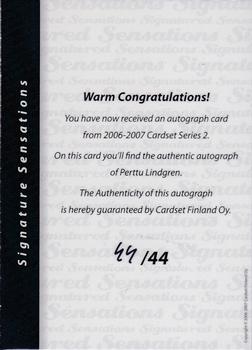 2006-07 Cardset Finland - Signature Sensations 2 #NNO Perttu Lindgren Back
