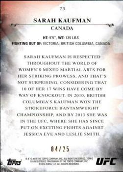 2014 Topps UFC Bloodlines - Black #73 Sarah Kaufman Back