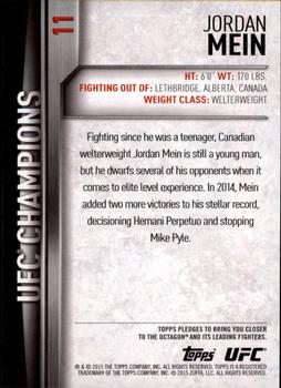 2015 Topps UFC Champions #11 Jordan Mein Back