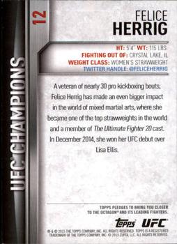 2015 Topps UFC Champions #12 Felice Herrig Back