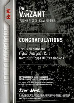 2015 Topps UFC Champions - Autographs #FA-PV Paige VanZant Back