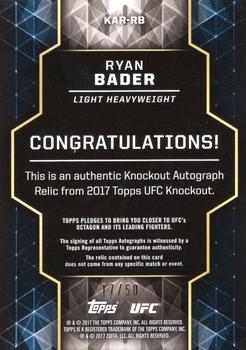 2017 Topps UFC Knockout - Knockout Autographed Relics Green #KAR-RB Ryan Bader Back