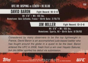2009 Topps UFC Round 2 - Gold #106 David Baron / Jim Miller Back