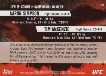 2009 Topps UFC Round 2 - Gold #130 Aaron Simpson / Tim McKenzie Back